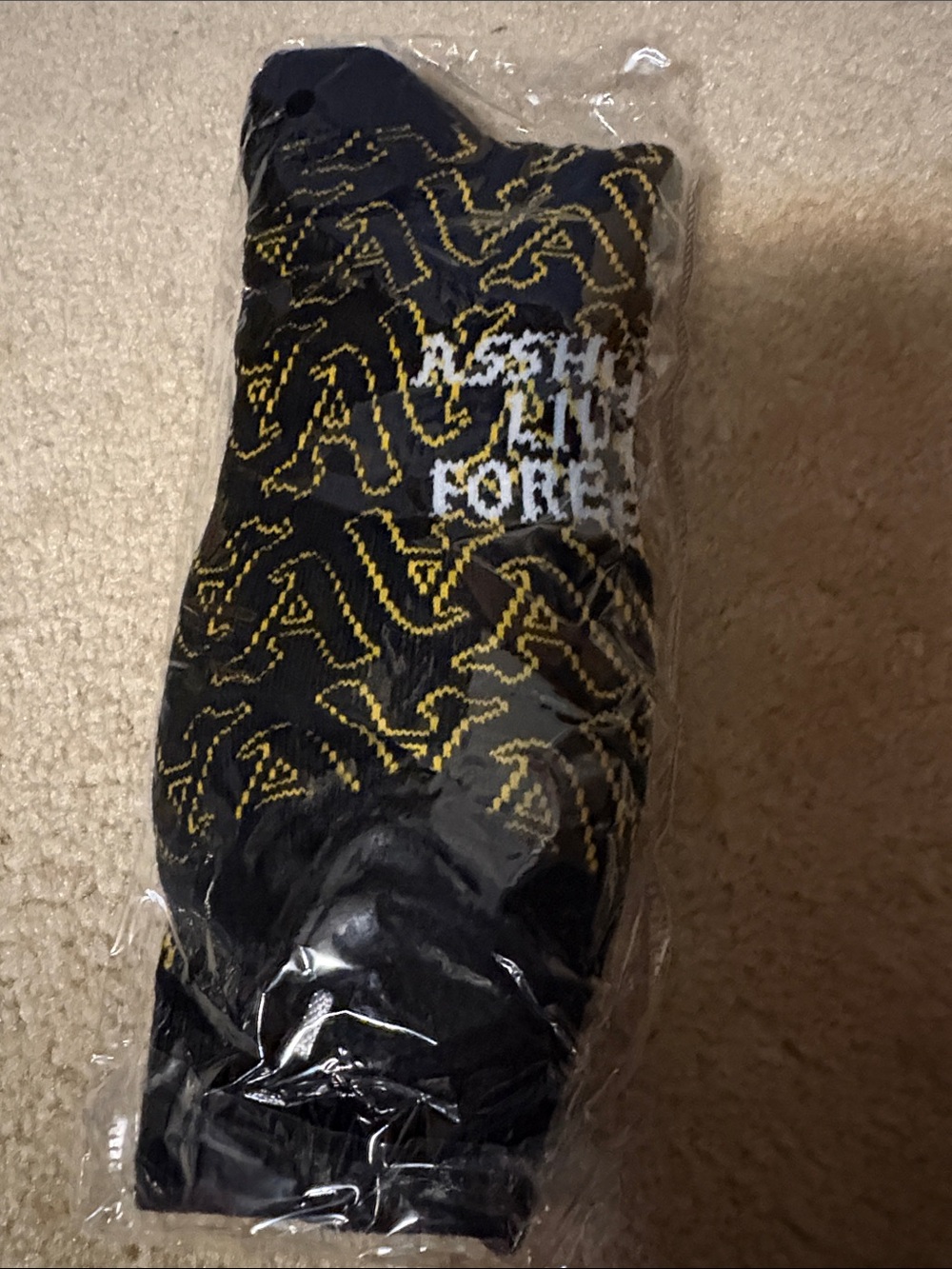 Graphic Black & Yellow Crew Socks - Assholes Live Forever